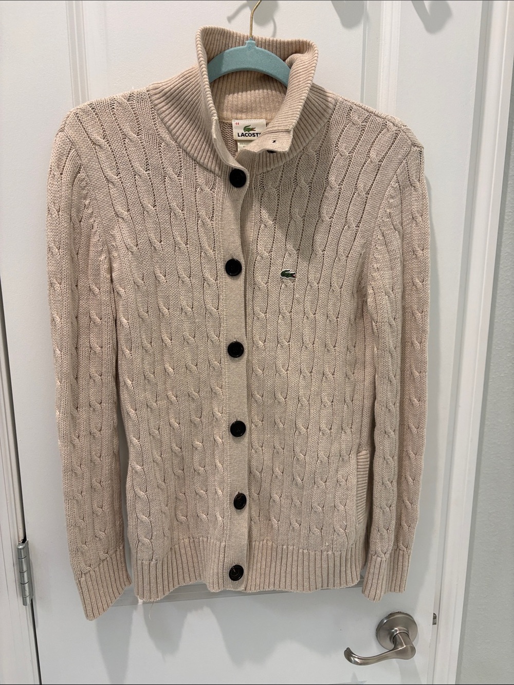 Lacoste Beige Cable-Knit Button Cardigan